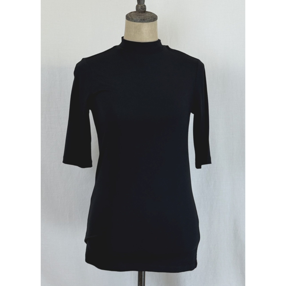 NWT Soya Concept Black Mock Neck Top Elbow Sleeves SZ SMALL #0423
